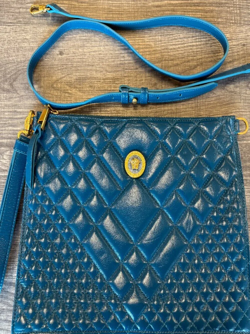 Authentic Versace Quilted Leather Medusa Convertible Clutch/Crossbody